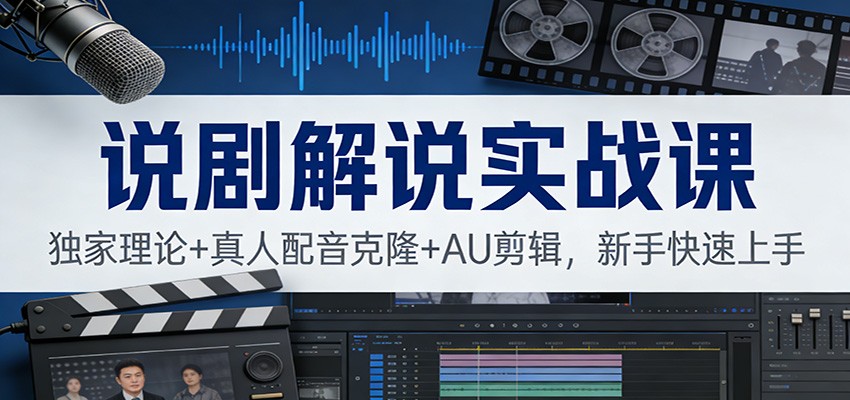 说剧解说实战课：独家理论+真人配音克隆+AU剪辑，新手快速上手-hl998