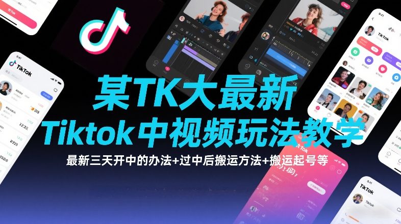 某TK大佬最新Tiktok中视频玩法教学，最新三天开中的办法+过中后搬运方法+搬运起号等-hl998