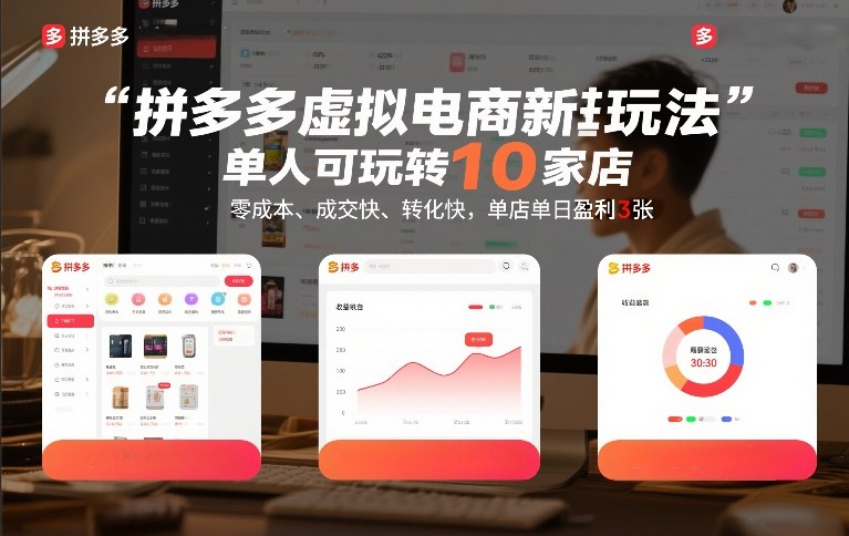 拼多多虚拟电商新玩法，单人可玩转10家店，零成本、成交快、转化快，单店单日盈利3张【揭秘】-hl998
