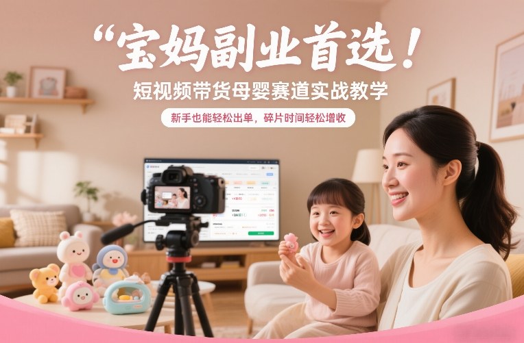 宝妈副业首选！短视频带货母婴赛道实战教学，新手也能轻松出单，碎片时间轻松增收-hl998