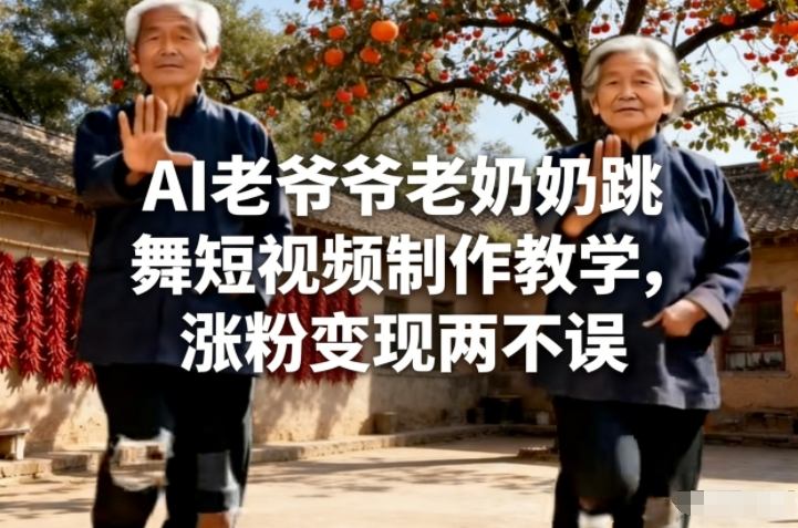 AI老爷爷老奶奶跳舞短视频制作教学，涨粉变现两不误-hl998