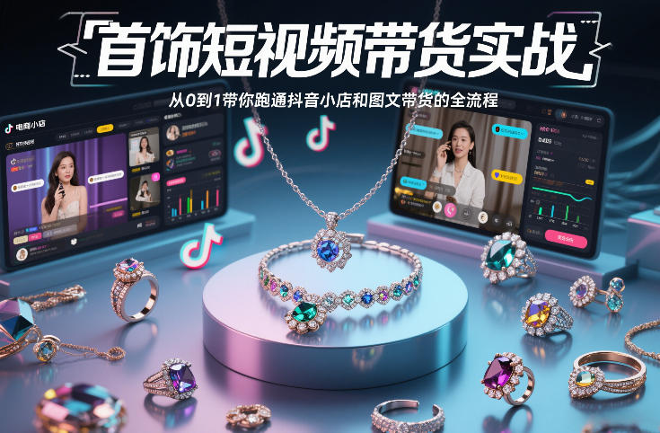 首饰短视频带货实战，从0到1带你跑通抖音小店和图文带货的全流程-hl998