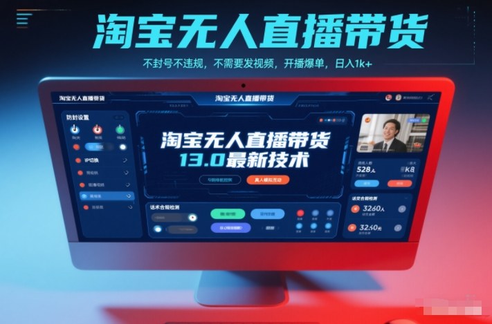 淘宝无人直播带货13.0最新技术，不封号不违规，不需要发视频，开播爆单，日入1k+【揭秘】-hl998