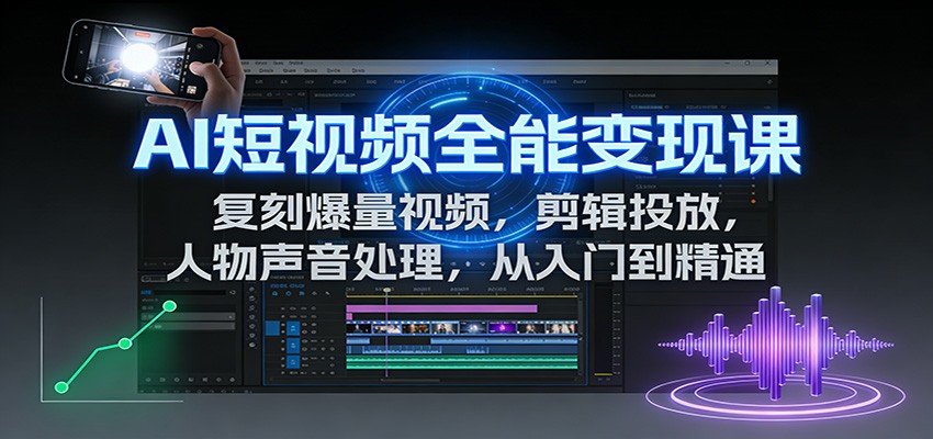 AI短视频全能变现课：复刻爆量视频，剪辑投放，人物声音处理，从入门到精通-hl998