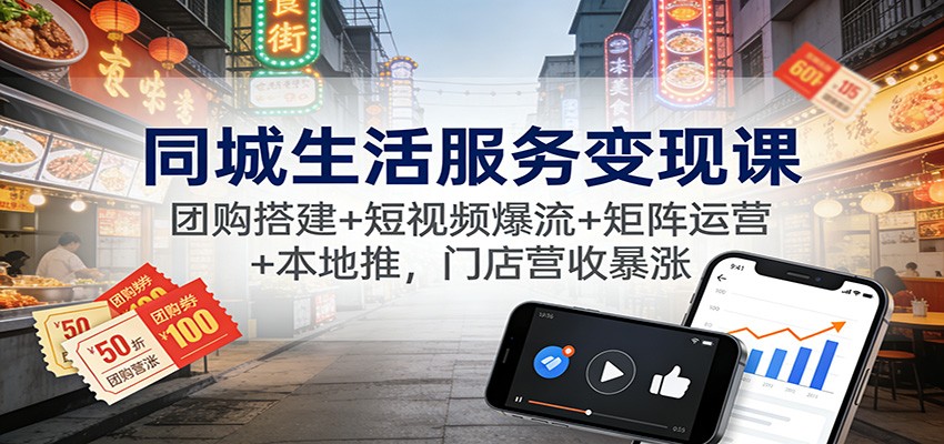 同城生活服务变现课：团购搭建+短视频爆流+矩阵运营+本地推，门店营收暴涨-hl998