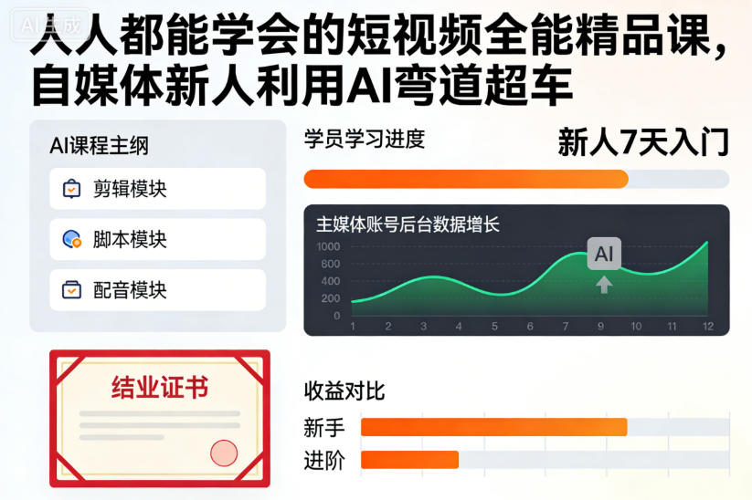 人人都能学会的短视频全能精品课，自媒体新人利用AI弯道超车-hl998