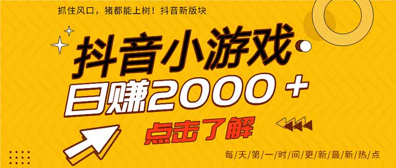 25年爆火的抖音小游戏项目，一部手机日入2000+-hl998