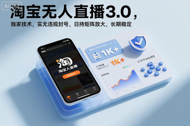 淘宝无人直播3.0，独家技术，实无违规封号，日收益1k+，支持矩阵放大，长期稳定【揭秘】-hl998
