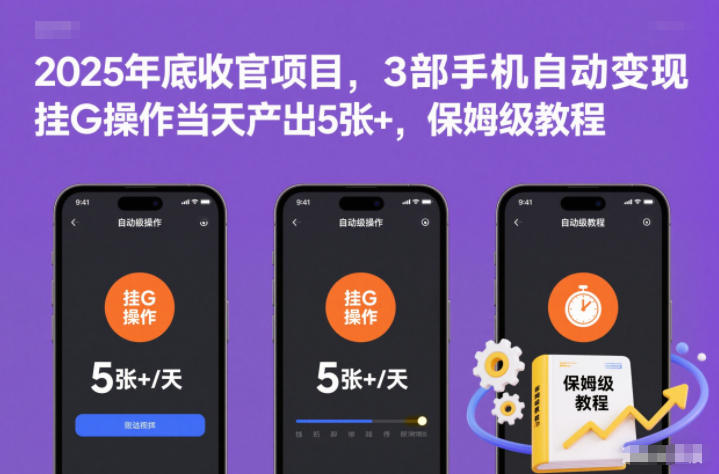 2025年底收官项目，3部手机自动变现，挂G操作当天产出5张+，保姆级教程【揭秘】-hl998
