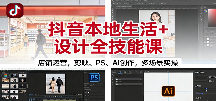 抖音本地生活+设计全技能课：店铺运营，剪映、PS、AI创作，多场景实操-hl998