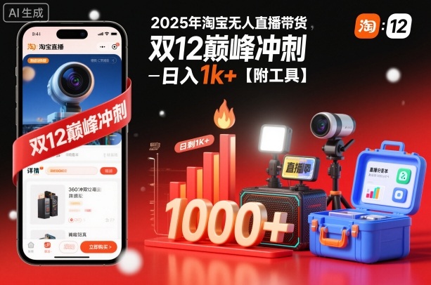 2025年淘宝无人直播带货，冲刺双12，日入1k+【附工具】【揭秘】-hl998