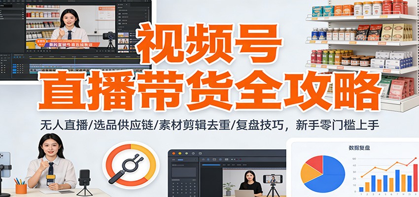视频号直播带货全攻略：无人直播/选品供应链/素材剪辑去重/复盘技巧，零门槛上手-hl998