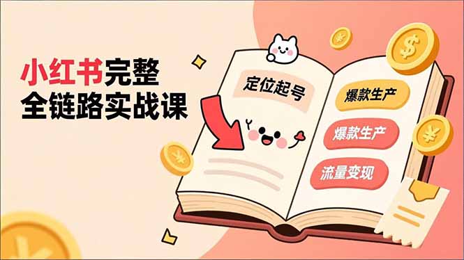 小红书完整全链路实战课，定位起号、爆款生产、流量变现，实现稳定出单，净利润可观-hl998