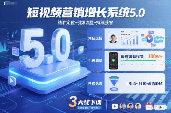 短视频营销增长系统5.0，精准定位-引爆流量-持续获客，3天线下课(音频+图片)-hl998
