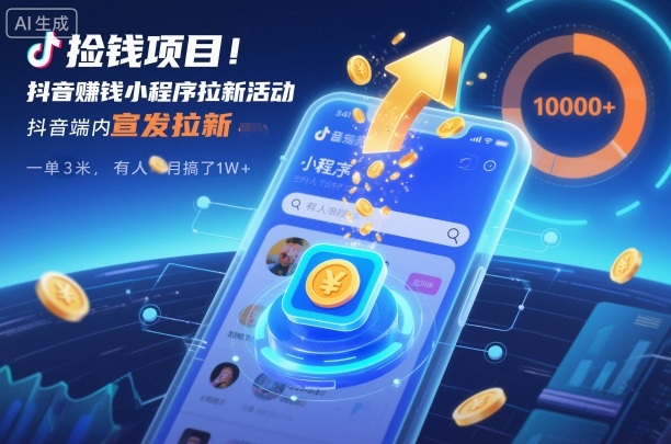 捡钱项目！抖音賺钱小程序拉新活动，抖音端内宣发拉新，一单3米，有人半个月搞了1W+-hl998