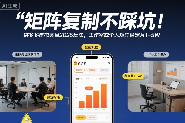 矩阵复制不踩坑！拼多多虚拟类目2025玩法，工作室或者个人矩阵稳定月1-5W【揭秘】-hl998