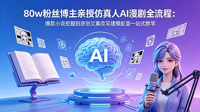 80w粉丝博主亲授仿真人AI漫剧全流程：爆款小说挖掘到原创文案改写建模配音一站式教学-hl998