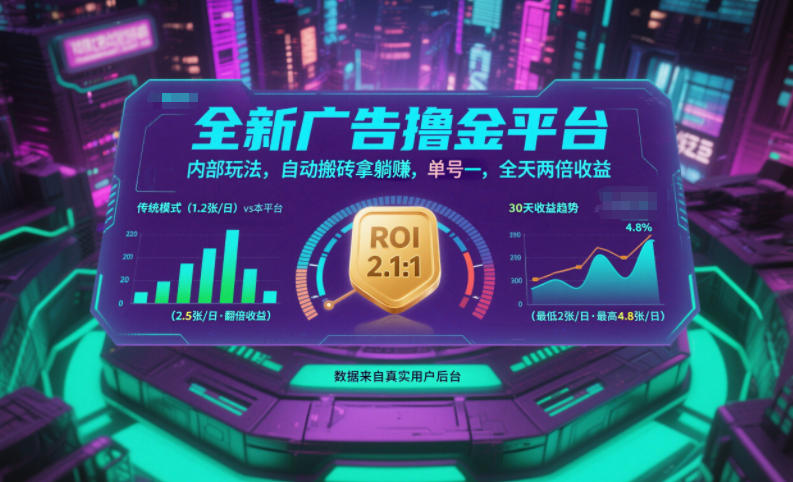 全新广告撸金平台，内部玩法，自动搬砖拿躺賺，单号一天保底2张+，全天两倍收益【揭秘】-hl998