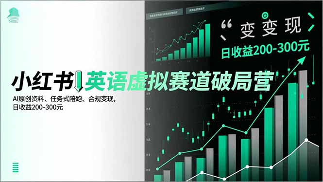 小红书英语虚拟赛道破局营，AI原创资料、任务式陪跑、合规变现，日收益200-300元-hl998