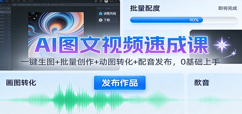 AI图文视频速成课：一键生图+批量创作+动图转化+配音发布，0基础上手-hl998
