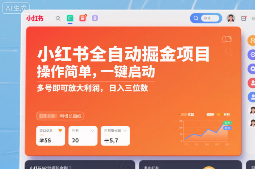 小红书全自动掘金项目，操作简单，一键启动，多号即可放大利润，日入三位数【揭秘】-hl998