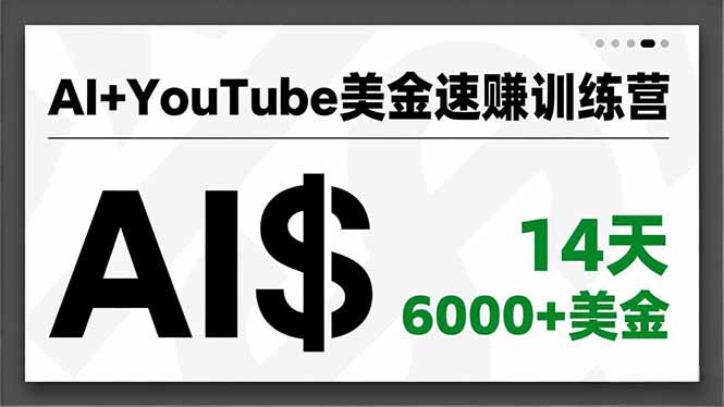 AI+YouTube美金速赚训练营，AI量产、爆款公式、急速变现、独家视野，14天创收6000+美金-hl998