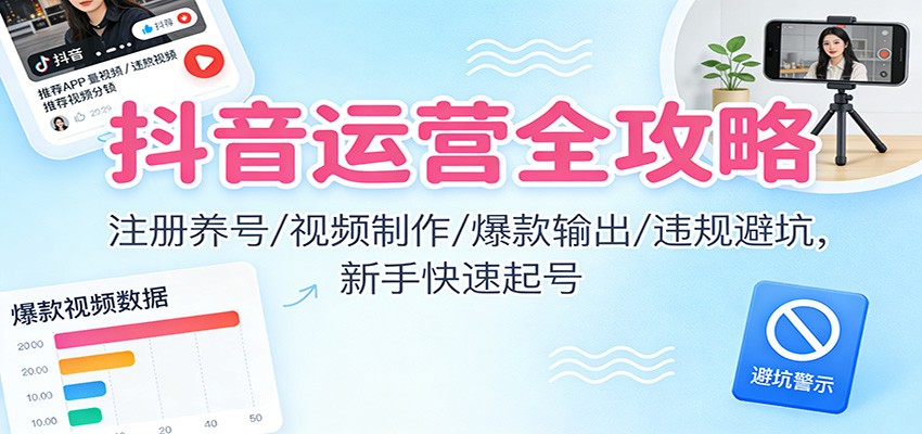 抖音运营全攻略：注册养号/视频制作/爆款输出/违规避坑，新手快速起号-hl998