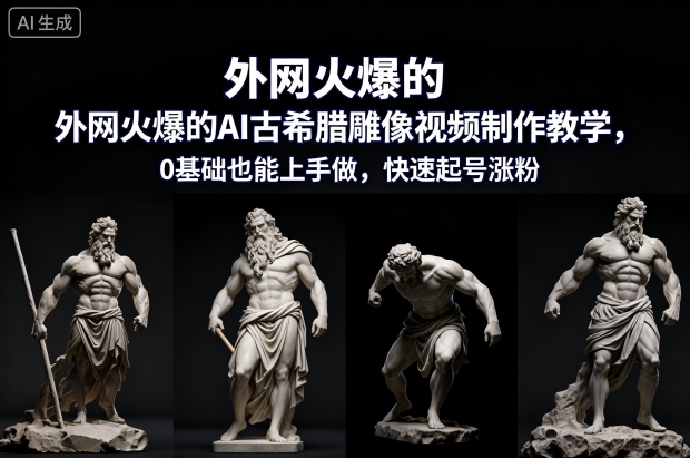 外网火爆的AI古希腊雕像视频制作教学，0基础也能上手做，快速起号涨粉-hl998