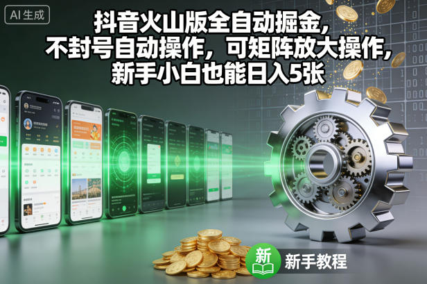 抖音火山版全自动掘金，不封号自动操作，可矩阵放大操作，新手小白也能日入5张【揭秘】-hl998