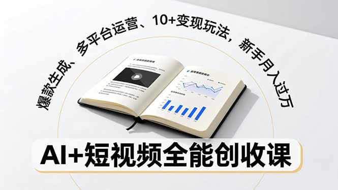 AI+短视频全能创收课，爆款生成、多平台运营、10+变现玩法，新手月入过万-hl998