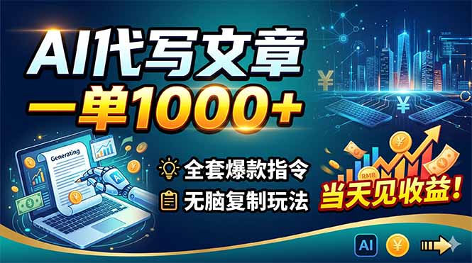 AI代写文章，一单1000+，全套爆款指令+无脑复制玩法，当天见收益！-hl998