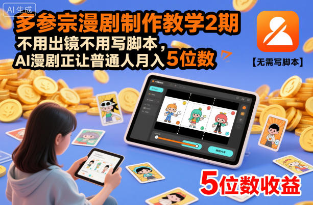 多参宗漫剧制作教学2期，不用出镜不用写脚本，AI漫剧正让普通人月入5位数-hl998