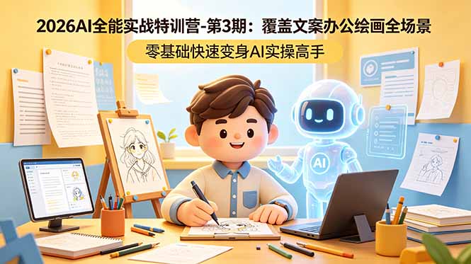 2026AI全能实战特训营-第3期：覆盖文案办公绘画全场景 零基础快速变身AI实操高手-hl998