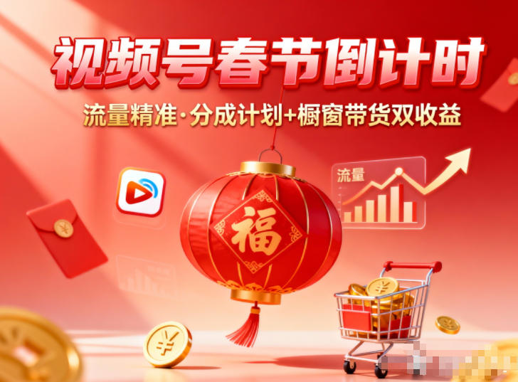 视频号做春节倒计时，流量精准，分成计划+橱窗带货双收益-hl998