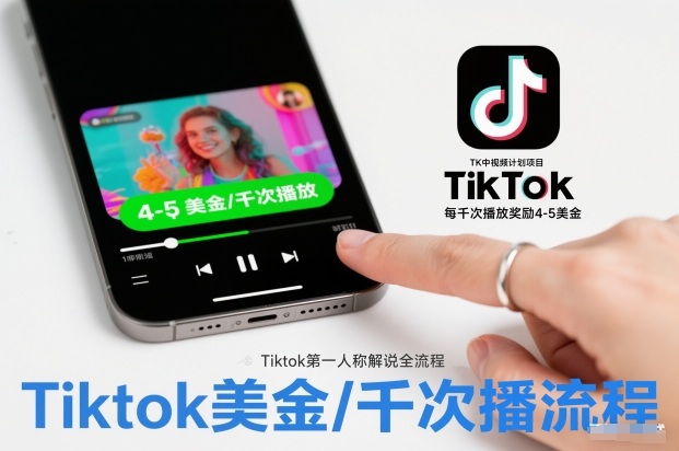 TK中视频计划项目，Tiktok第一人称解说流程，每干次播放奖励4-5美金-hl998