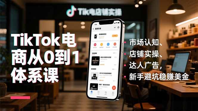 TikTok电商从0到1体系课，市场认知、店铺实操、达人广告，新手避坑稳赚美金-hl998