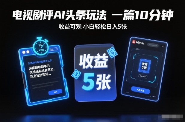 电视剧评AI头条玩法，一篇10分钟，收益可观，小白轻松日入5张+【独家】-hl998