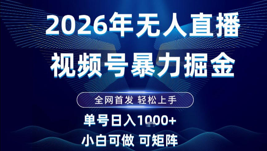 2026最新视频号无人直播掘金，全网首发，小白可以玩，长期稳定日入1k+【揭秘】-hl998