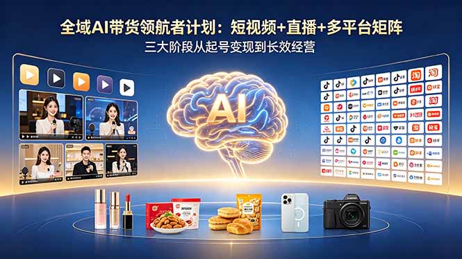 全域AI带货领航者计划：短视频+直播+多平台矩阵，三大阶段从起号变现到长效经营-hl998