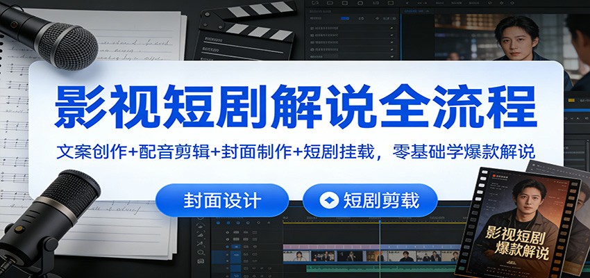 影视短剧解说全流程：文案创作+配音剪辑+封面制作+短剧挂载，零基础学爆款解说-hl998