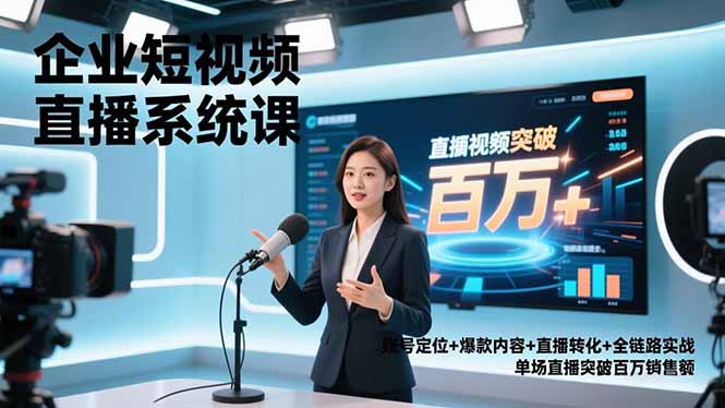 企业短视频直播系统课，账号定位+爆款内容+直播转化+全链路实战，单场直播突破百万销售额-hl998