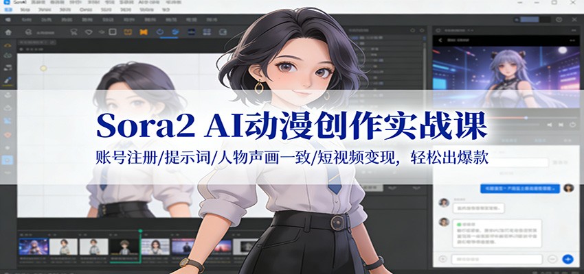 Sora2 AI动漫创作实战课：账号注册/提示词/人物声画一致/短视频变现，轻松出爆款-hl998