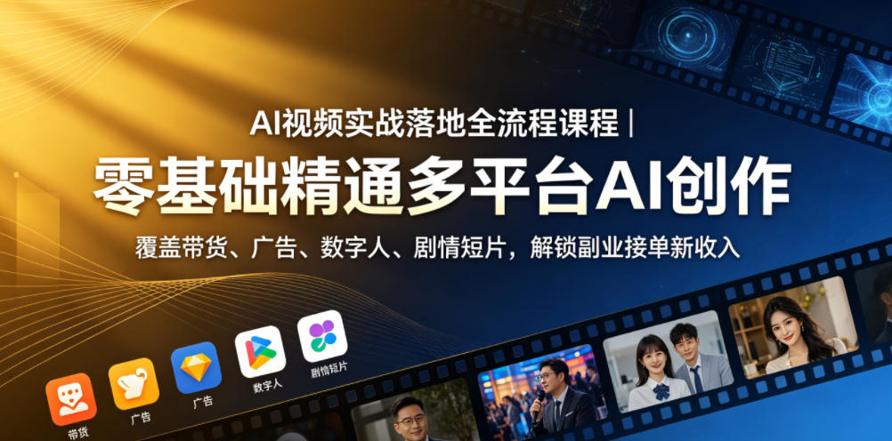 AI视频实战落地全流程课程｜零基础精通多平台AI创作，覆盖带货、广告、数字人、剧情短片，解锁副业接单新收入-hl998
