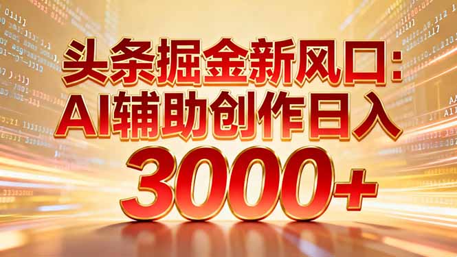 头条掘金新风口：AI辅助创作日入3000+，矩阵玩法当天启动隔天见效-hl998