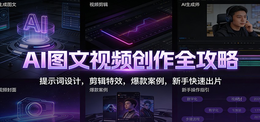 AI图文视频创作全攻略：提示词设计，剪辑特效，爆款案例，新手快速出片-hl998