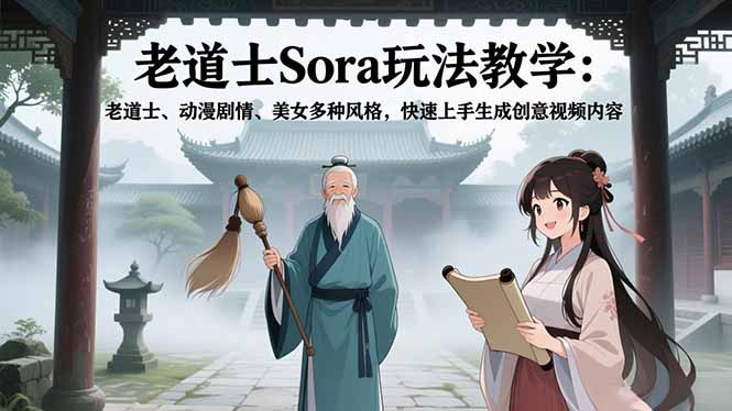 老道士Sora玩法教学：老道士、动漫剧情、美女多种风格，快速上手生成创意视频内容-hl998