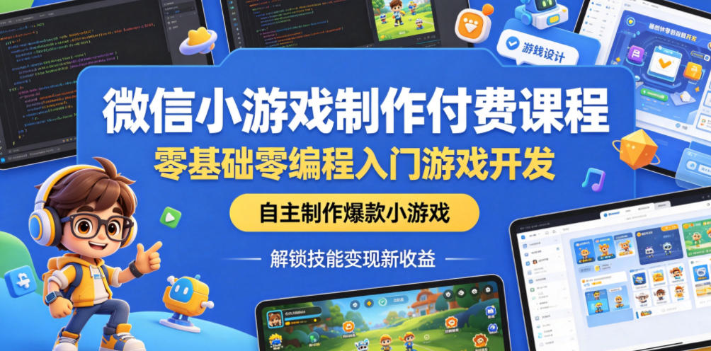 微信小游戏制作付费课程，零基础零编程入门游戏开发，自主制作爆款小游戏，解锁技能变现新收益-hl998