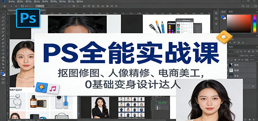 PS全能实战课：抠图修图、人像精修、电商美工，0基础变身设计达人-hl998