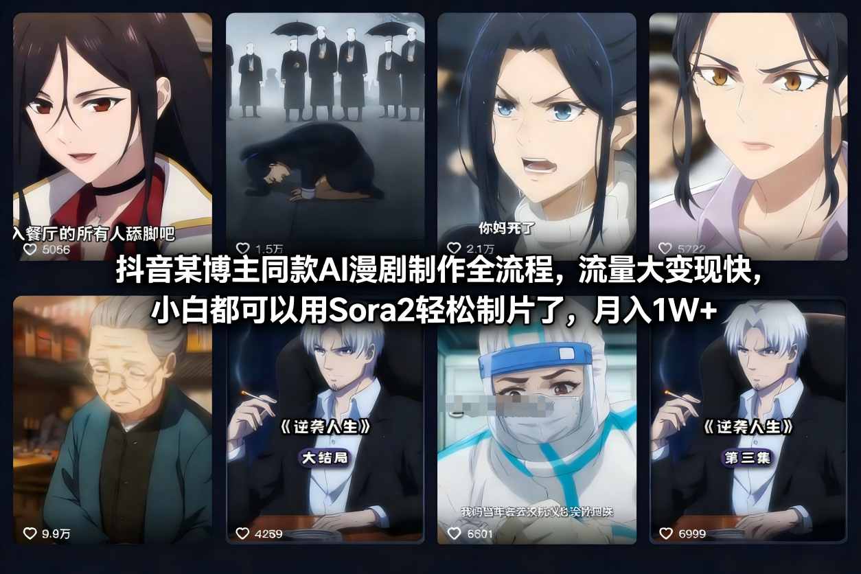 抖音某博主同款AI漫剧制作全流程，流量大变现快，小白都可以用Sora2轻松制片了，月入1W+-hl998