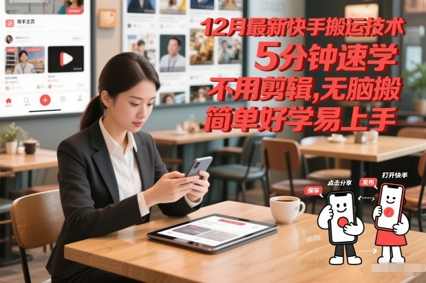 12月最新快手搬运技术，5分钟速学，不用剪辑无脑搬，简单好学易上手-hl998